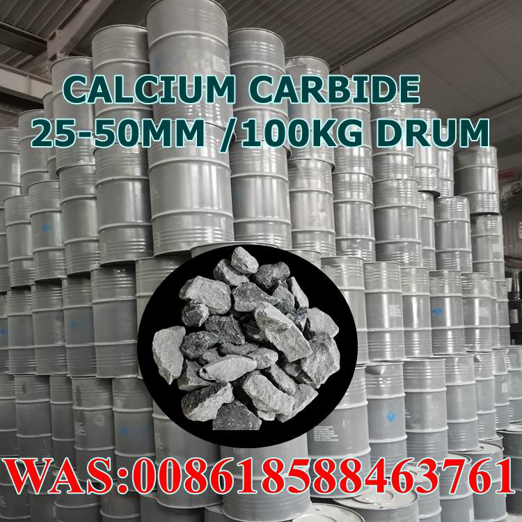 high purity calcium carbide 25-50mm in steel drum