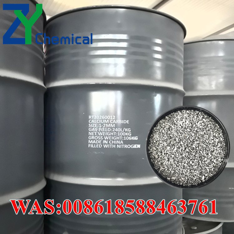 Calcium carbide stone in sealed steel drum packaging for industrial gas production